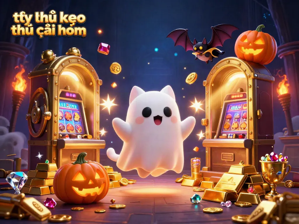 Engage with tỷ lệ kèo nhà cái hôm nay in a vibrant casino scene featuring a friendly ghost cat and a vampire bat.